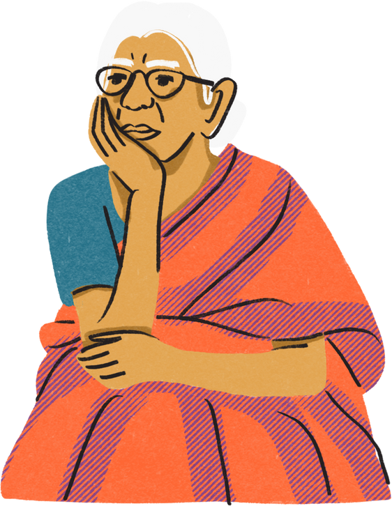 Pop Kitsch Textured Half Body Indian Elderly Sitting
